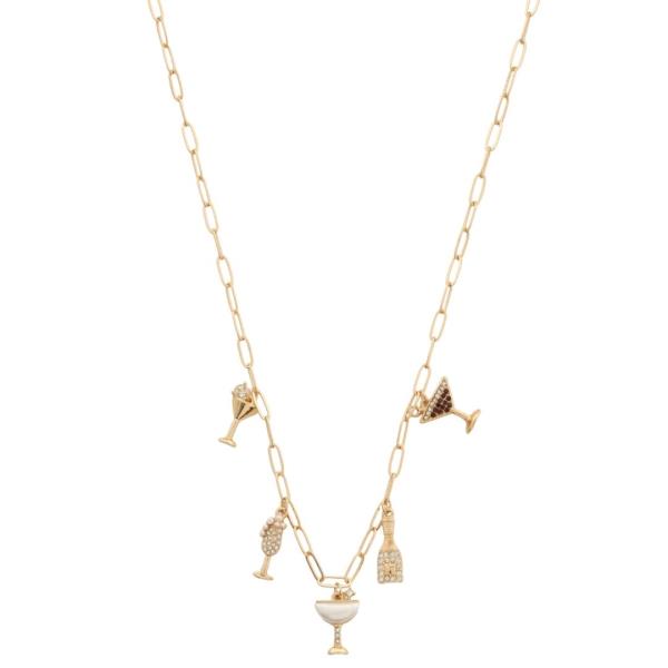 WINE MULTI CHARM OVAL LINK NECKLACE