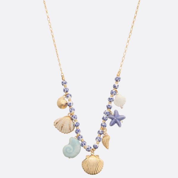 CERAMIC SEA LIFE CHARM LOCKET STATION BEADED NECKLACE