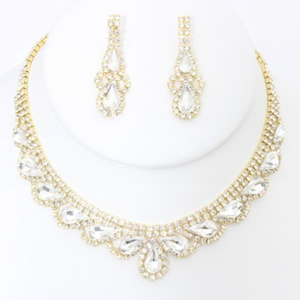 TEARDROP RHINESTONE NECKLACE EARRING SET