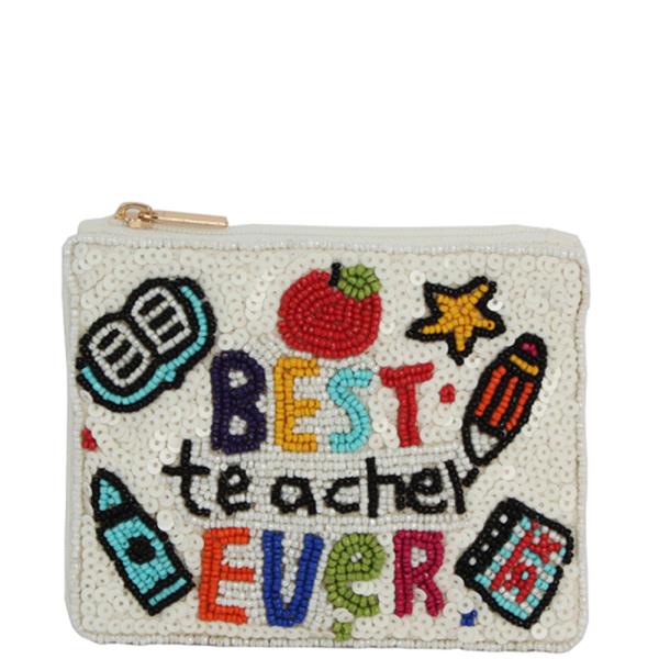SEED BEAD BEST TEACHER EVER COIN PURSE BAG