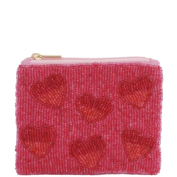 SEED BEAD HEART COIN PURSE BAG