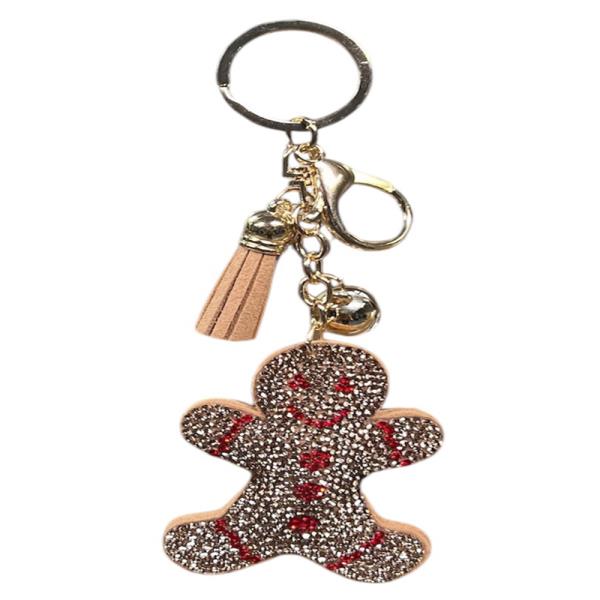RHINESTONE CHRISTMAS GINGERBREAD KEYCHAIN WITH TASSEL