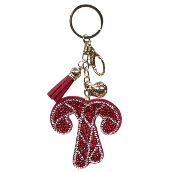 RHINESTONE CHRISTMAS CANDY CANE KEYCHAIN WITH TASSEL