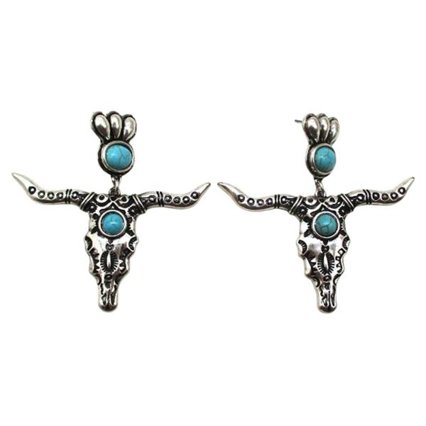 WESTERN STYLE CATTLE HEAD DANGLE EARRING