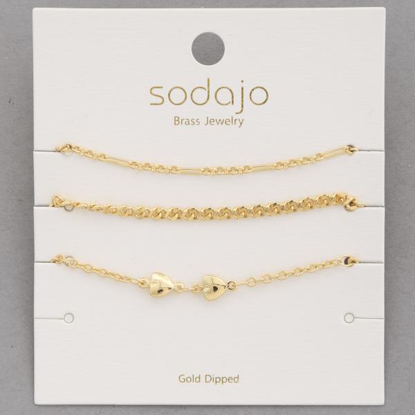 SODAJO DOUBLE HEART ASSORTED GOLD DIPPED BRACELET SET