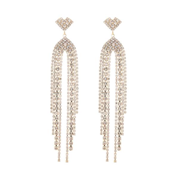 RHINESTONE HEART TASSEL POST EARRING