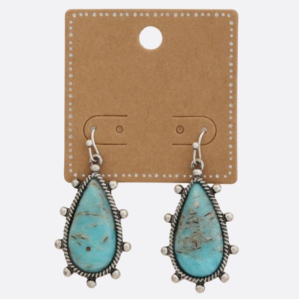 WESTERN STYLE TEARDROP TURQUOISE BEAD DANGLE EARRING