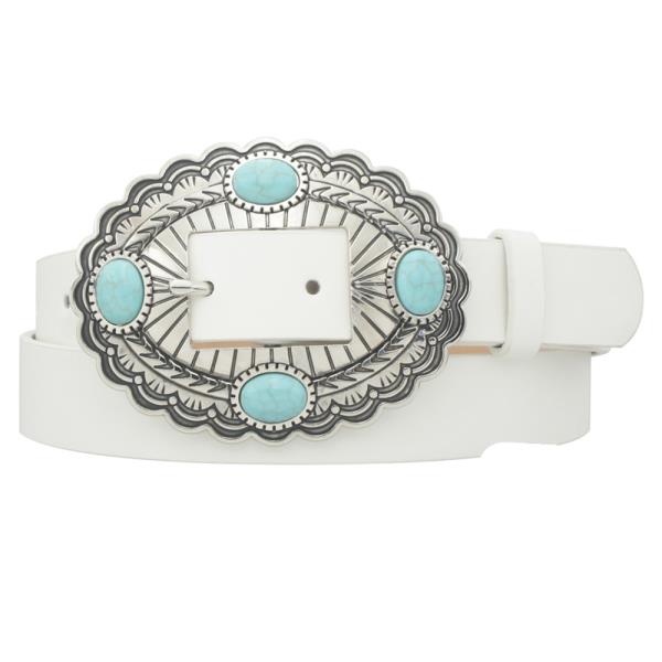 STONE ACCENT OVAL CONCHO BUCKLE BELT