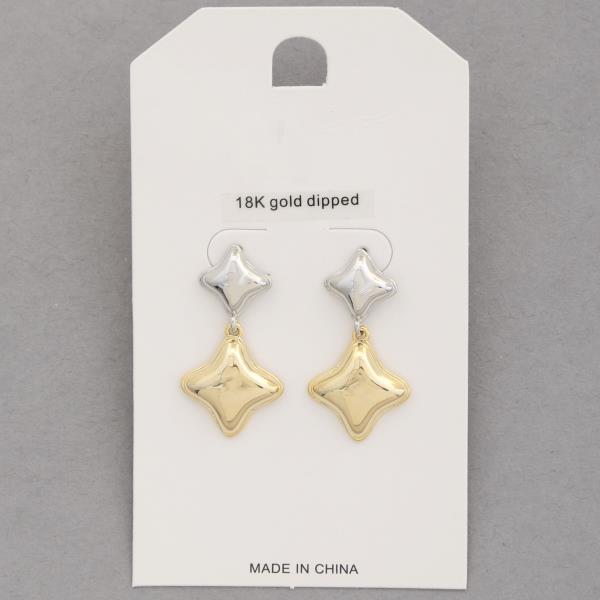 18K GOLD DIPPED TWO TONE STAR DANGLE EARRING