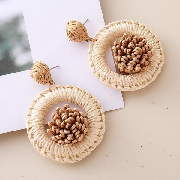 RAFFIA FLOWER HOOP DANGLE EARRING