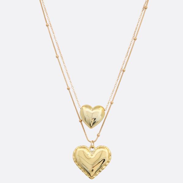 SDJ HEART PENDANT LAYERED METAL NECKKLACE