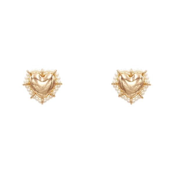METAL PEARL HEART EARRING