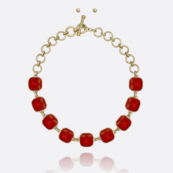 FACETED STONE LINKED TOGGLE WATER RESISTANT NECKLACE SET