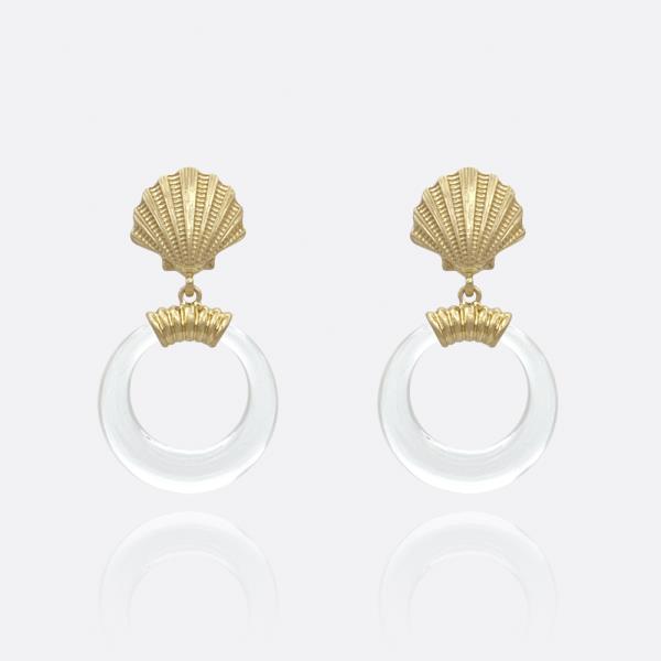 SEA SHELL W RESIN ROUND EARRING