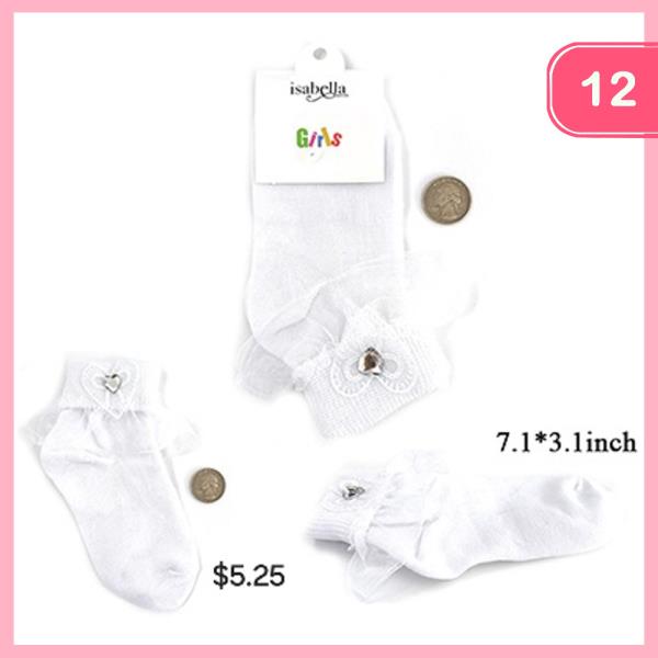 GIRLS HEART LACE ANKLE SOCKS (12 UNITS)