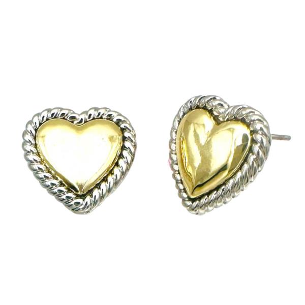 TWO TONE HEART STUD METAL EARRING