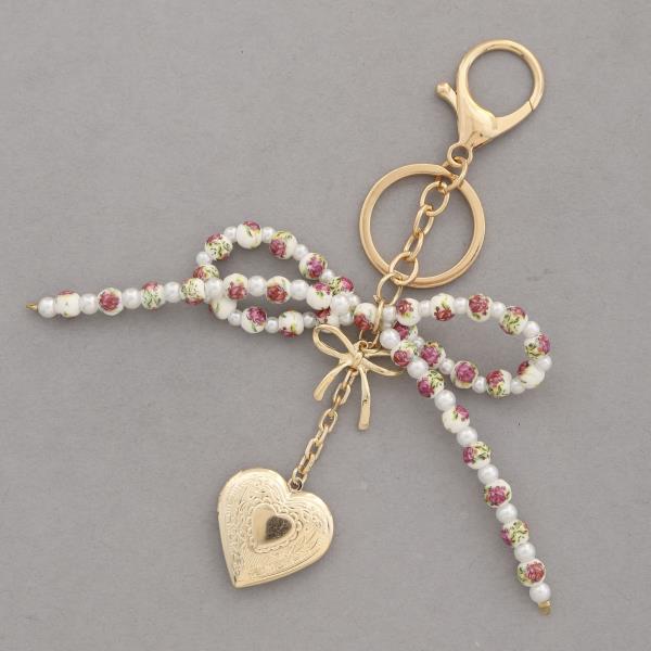 CERAMIC BLUE BEAD BOW BAG CHARM KEYCHAIN