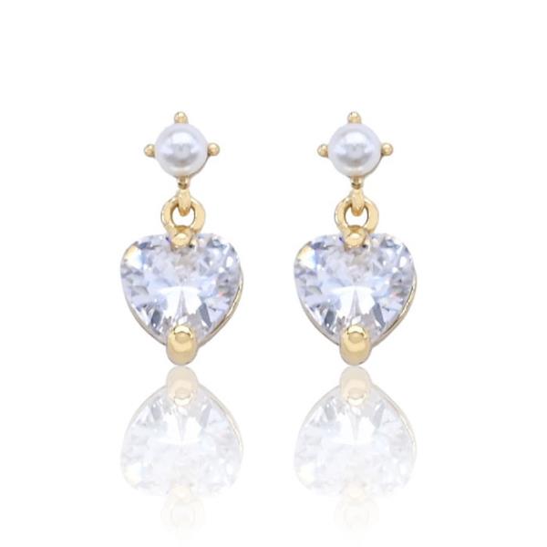 PEARL BEAD HEART CRYSTAL EARRING