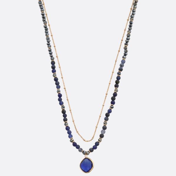 CRYSTAL STONE BEADED LAYERED NECKLACE