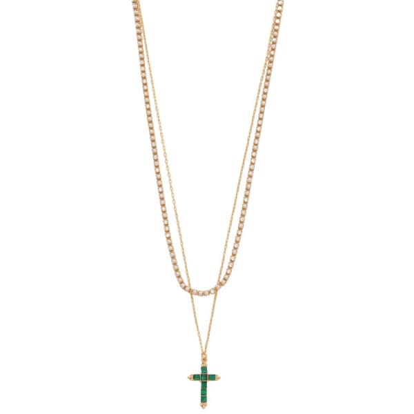 CRYSTAL CROSS CHARM LAYERED NECKLACE