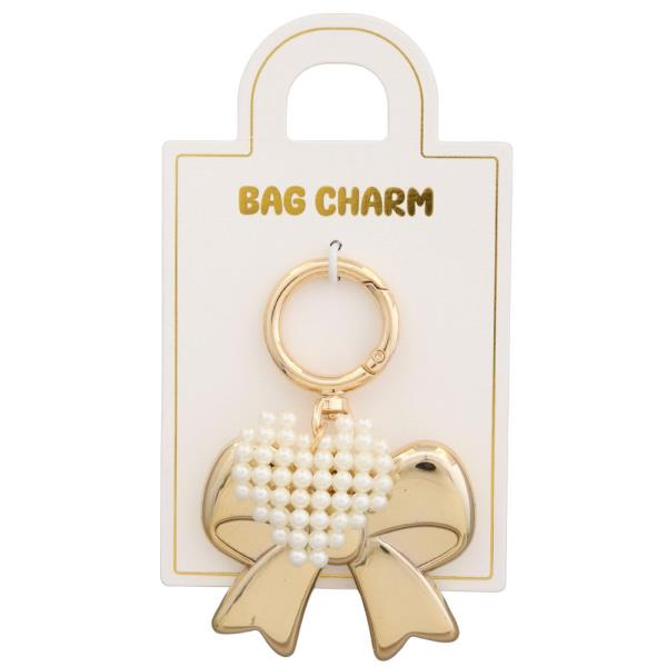 PEARL HEART METAL BOW BAG CHARM