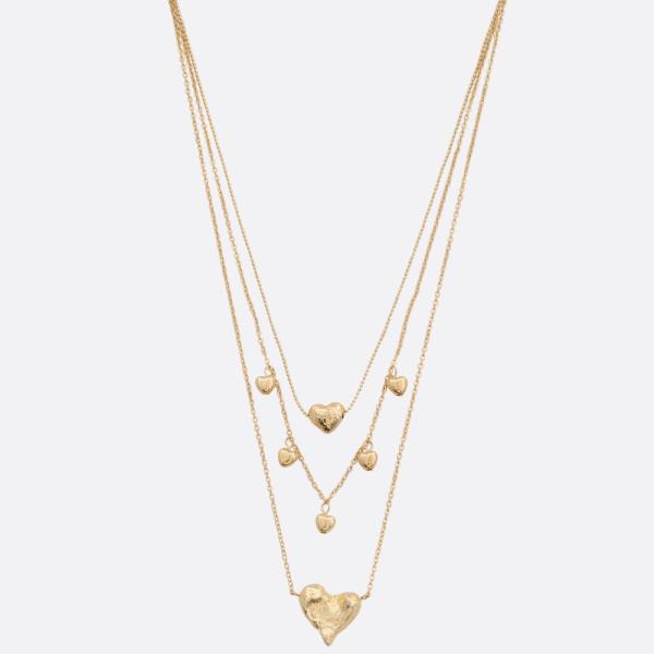 HEART CHARM METAL LAYERED NECKLACE