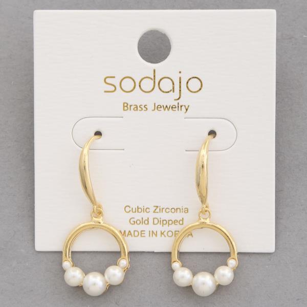 SODAJO PEARL BEAD ROUND GOLD DIPPED DANGLE EARRING