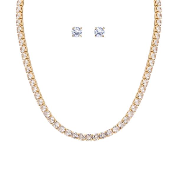 CZ 4MM 1LINE NECKLACE 5MM EARRING SET