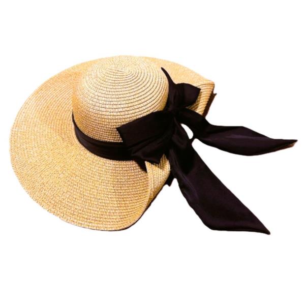 STRAW RIBBON BAND FLOPPY SUN HAT