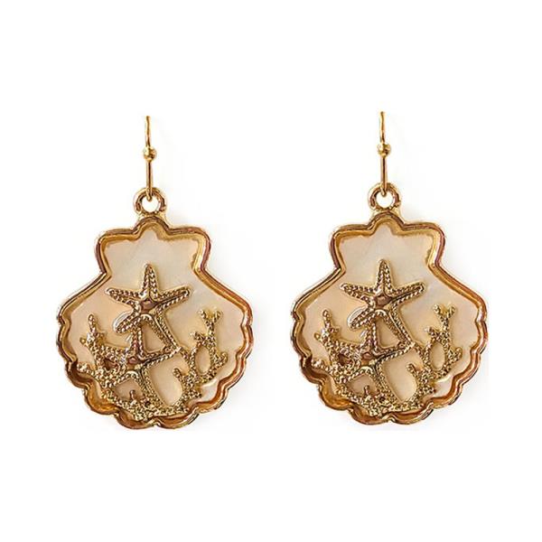 STARFISH SEASHELL DANGLE METAL EARRING
