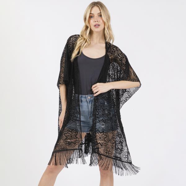 FLOWER PATTERN CROCHET LACE TASSEL COVER UP