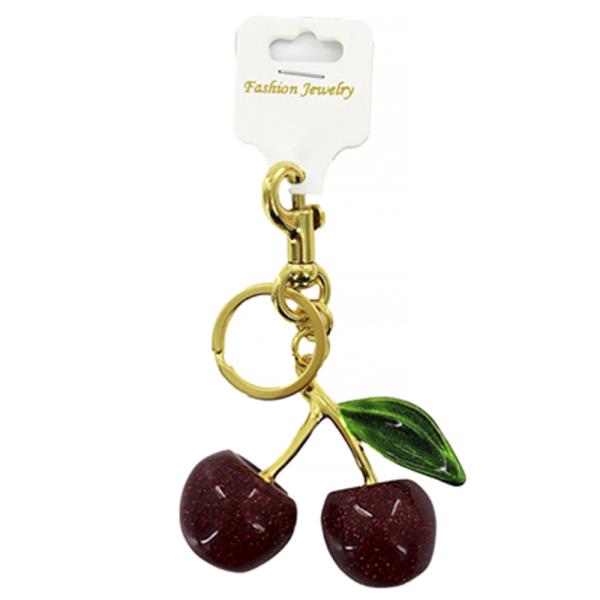 METAL CHERRY ENAMEL LEAF BAG CHARM KEYCHAIN