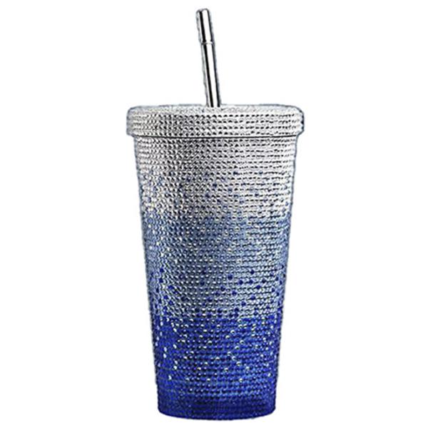 STAINLESS STEEL RHINESTONE GRADIENT STRAW TUMBLER