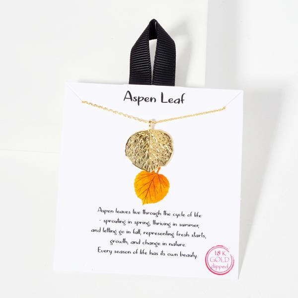 18K GOLD RHODIUM DIPPED ASPEN LEAF NECKLACE