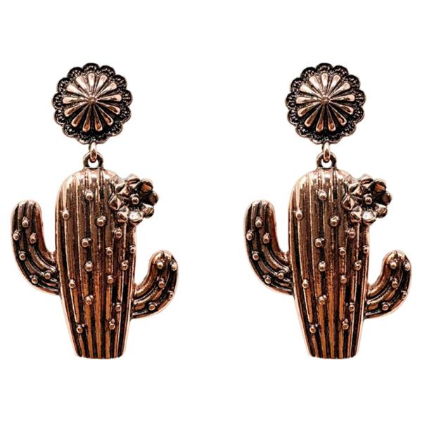 WESTERN STYLE CACTUS METAL DANGLE EARRING
