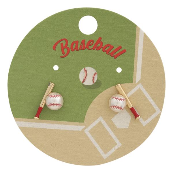 BASEBALL SHAPED PEARL W/ BATS HYPOALLERGENIC EARRING