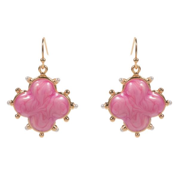 CLOVER SHAPED COLOR-ENAMEL BRASS HOOK EARRING