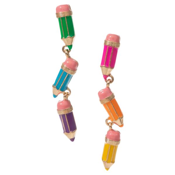 PENCIL SHAPED ENAMEL POST EARRING
