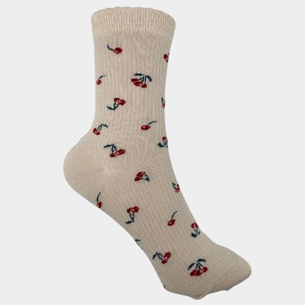 STRAWBERRY CHERRY PATTERN CREW SOCKS