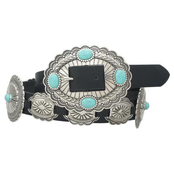 STONE ACCENT CONCHO EMBELLISHED STRAP BELT