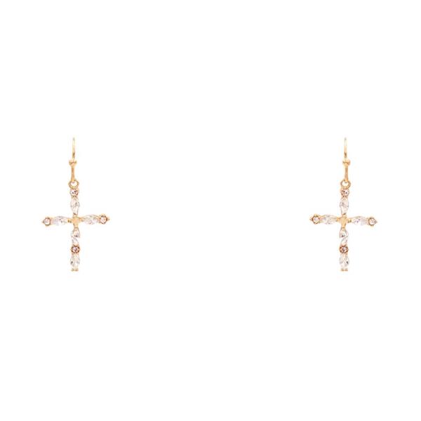 RHINESTONE CROSS DANGLE EARRING