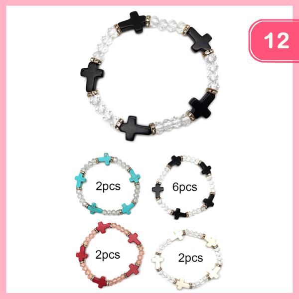 CROSS BEADED STRETCH BRACELET (12 UNITS)