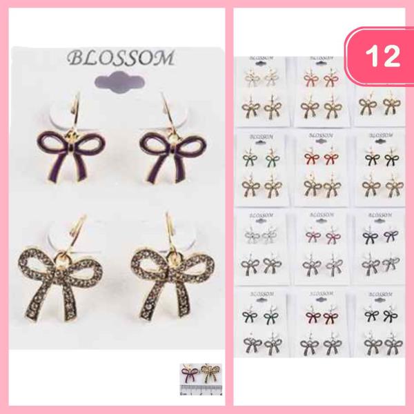 BOW KNOT TEXTURED METAL DANGLE HOOK EARRINGS (12 UNITS)