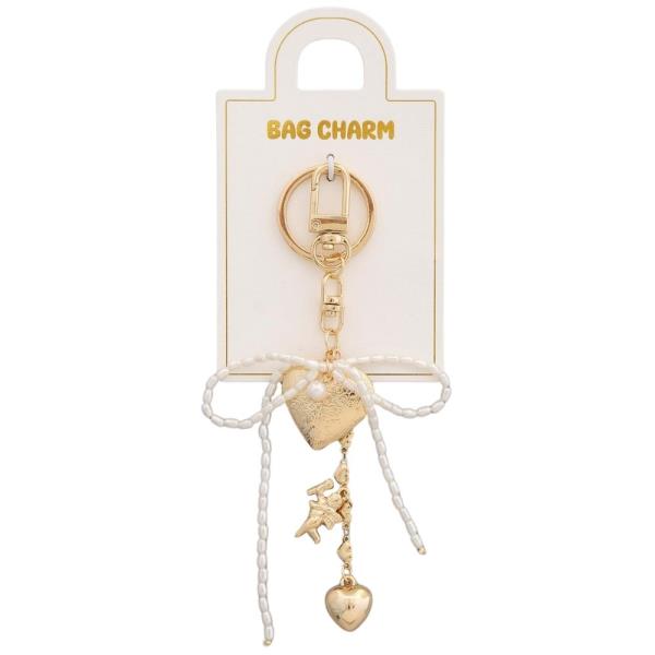 HEART LOCKET PEARL RIBBON BAG CHARM