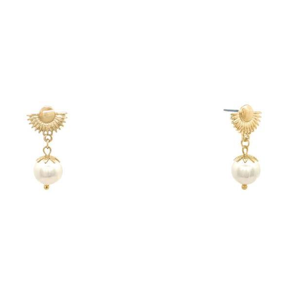 SUN SHAPE PEARL BEAD METAL DANGLE EARRING
