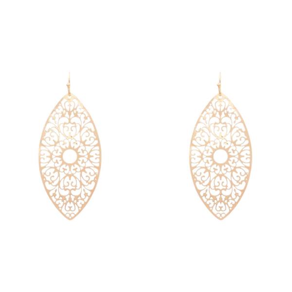 FILIGREE PATTERN OVAL METAL DANGLE EARRING