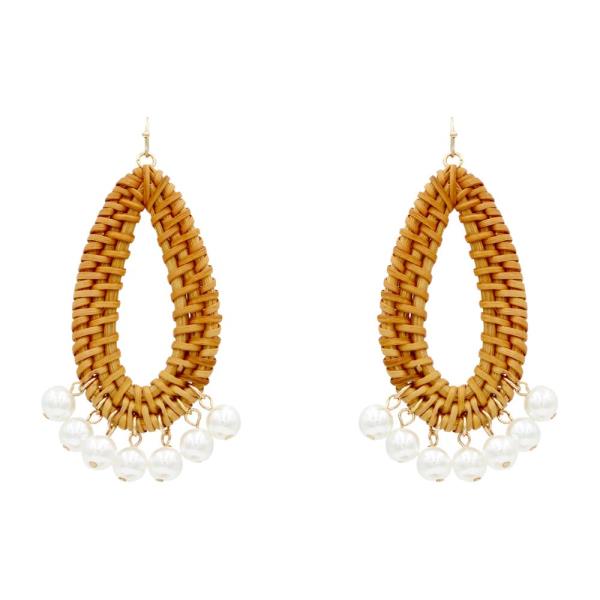 WOVEN TEARDROP PEARL BEAD DANGLE EARRING