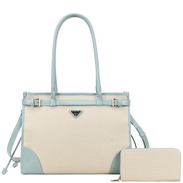 2IN1 TEXTURED BUCKLE DESIGN HANDLE SATCHEL W WALET SET