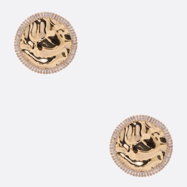 HAMMERED DISC RHINESTONE EDGE EARRING