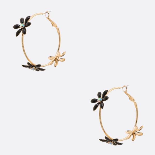 FLOWER METAL HOOP EARRING